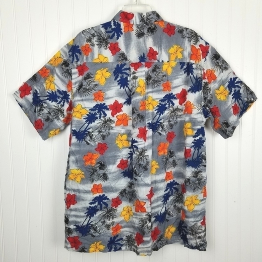 M E Sport Mens Hawaiian Button Up Shirt Palm Trees Flowers Multi Size Large - Picture 4 of 8